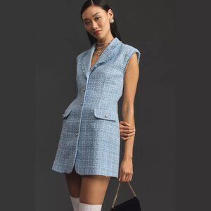 NEW Maeve Sizes 8, 10, 12 Womens Sleeveless Tweed Blazer Mini Dress - Light Blue